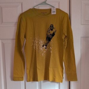 Crewcuts Golden Yellow Long Sleeve Kids Tee with Hockey Player Graphic